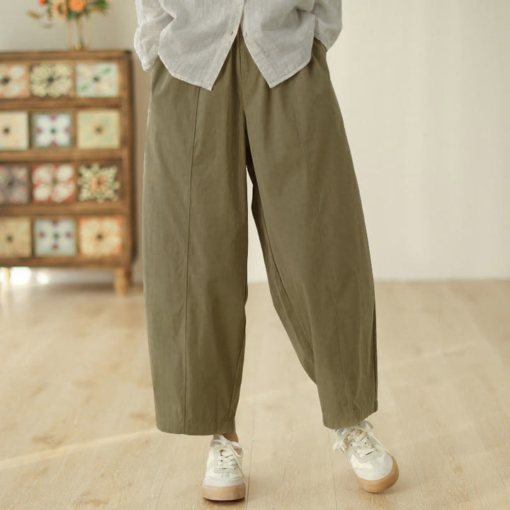 Buddha Stones シンプルなラインデザイン アンクル丈 コットン レディース ハーレムパンツ ポケット付き - ダークカーキ - US8-10，UK/AU12-14，EU40-42 (2XL) - image 9