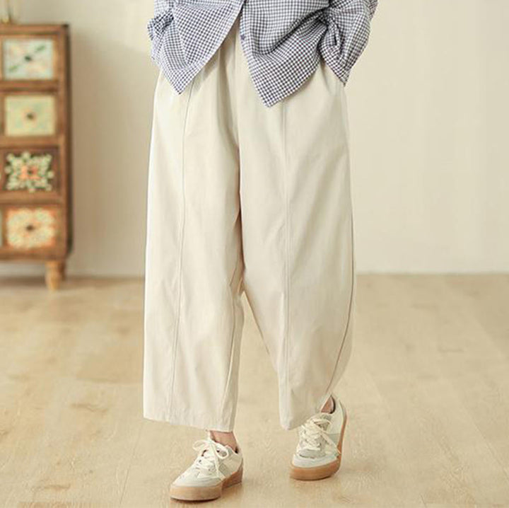 Buddha Stones シンプルなラインデザイン アンクル丈 コットン レディース ハーレムパンツ ポケット付き - image 1