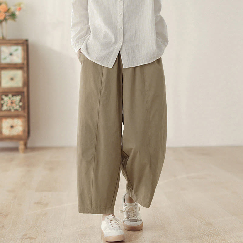 Buddha Stones シンプルなラインデザイン アンクル丈 コットン レディース ハーレムパンツ ポケット付き - image 8