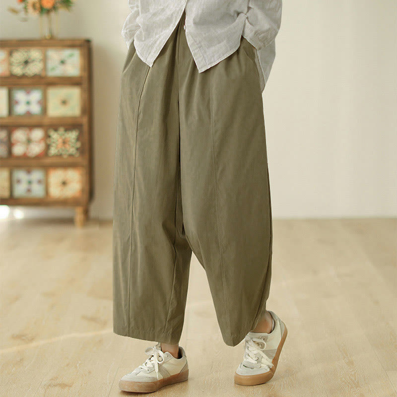 Buddha Stones シンプルなラインデザイン アンクル丈 コットン レディース ハーレムパンツ ポケット付き - image 10