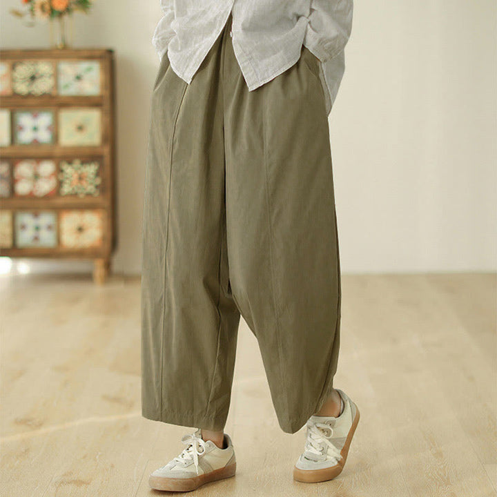 Buddha Stones シンプルなラインデザイン アンクル丈 コットン レディース ハーレムパンツ ポケット付き - image 10