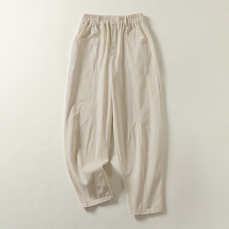 Buddha Stones 秋冬 シンプルライン ボタン ジッパーデザイン 足首丈 コットン レディース ハーレムパンツ ポケット付き - リネン - US8-10，UK/AU12-14，EU40-42 (2XL) - image 0