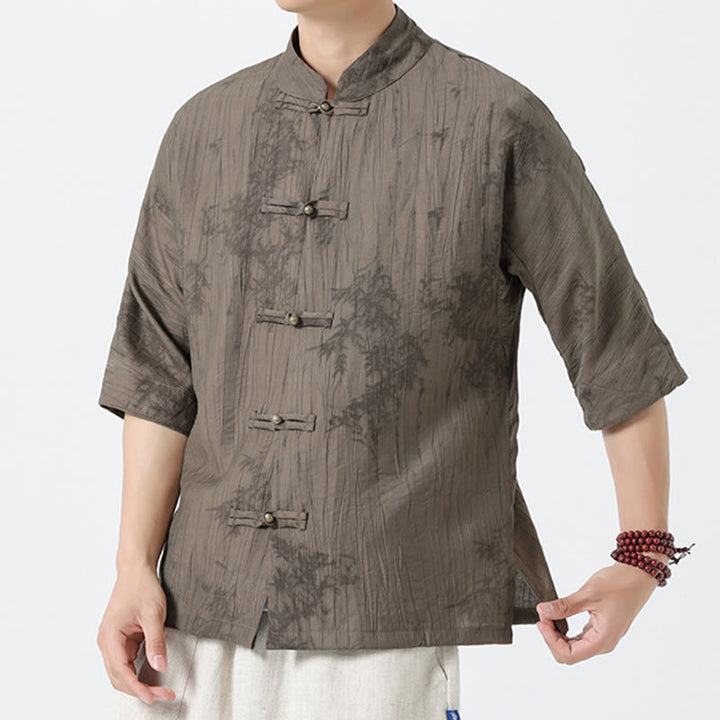 Buddha Stones 夏 松葉柄 半袖 カエルボタンデザイン メンズシャツ - image 7