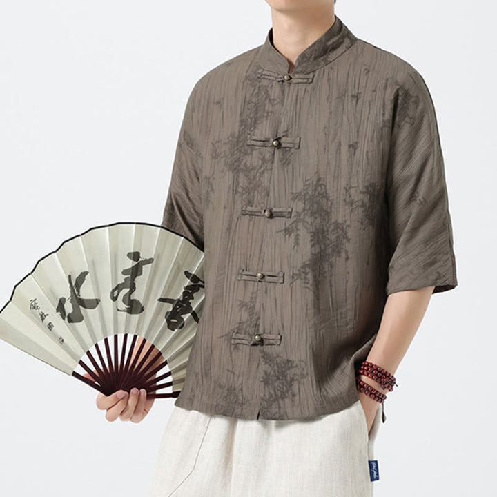 Buddha Stones 夏 松葉柄 半袖 カエルボタンデザイン メンズシャツ - image 6