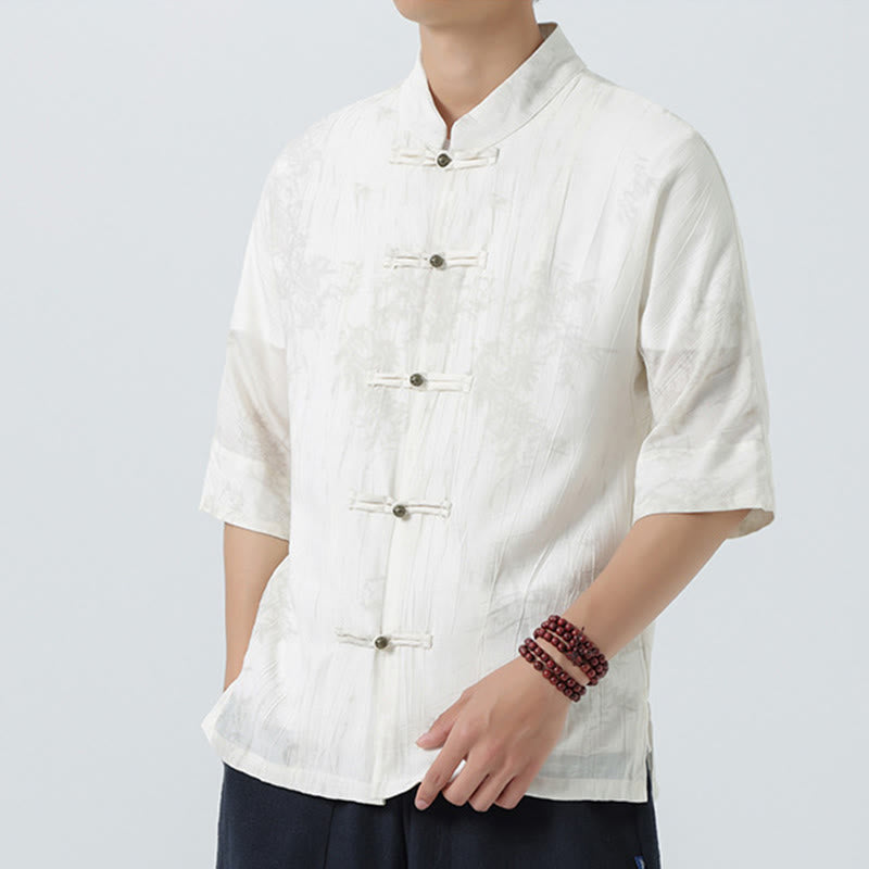 Buddha Stones 夏 松葉柄 半袖 カエルボタンデザイン メンズシャツ - image 14