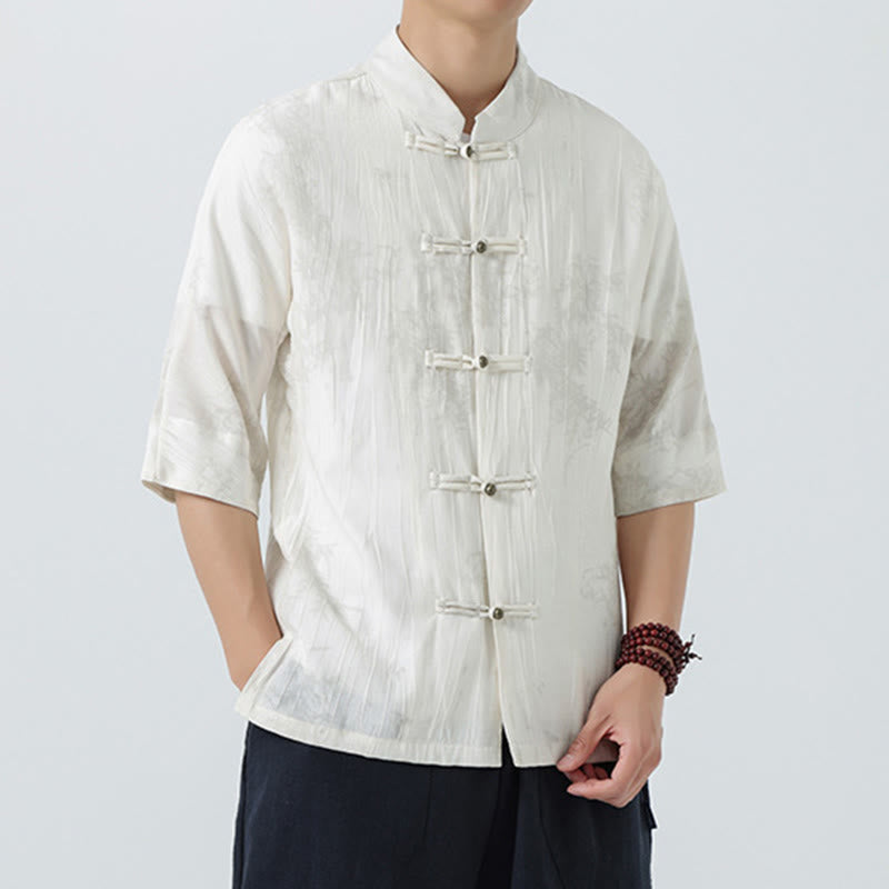 Buddha Stones 夏 松葉柄 半袖 カエルボタンデザイン メンズシャツ - image 10