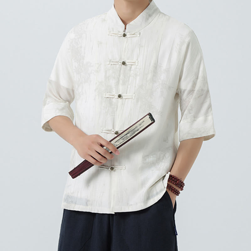 Buddha Stones 夏 松葉柄 半袖 カエルボタンデザイン メンズシャツ - image 16