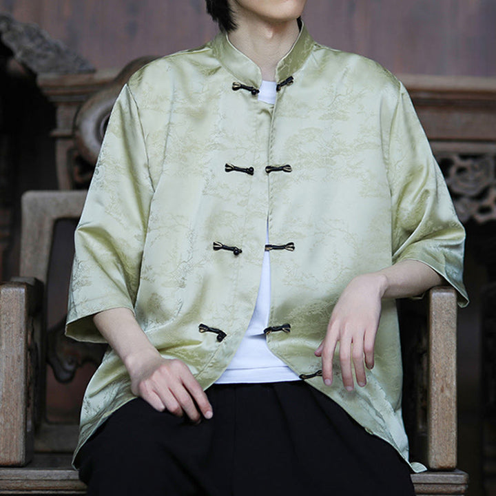 Buddha Stones 夏 松山柄 半袖 カエルボタンデザイン メンズシャツ - image 6