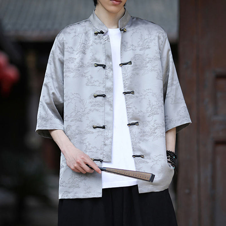 Buddha Stones 夏 松山柄 半袖 カエルボタンデザイン メンズシャツ - image 10