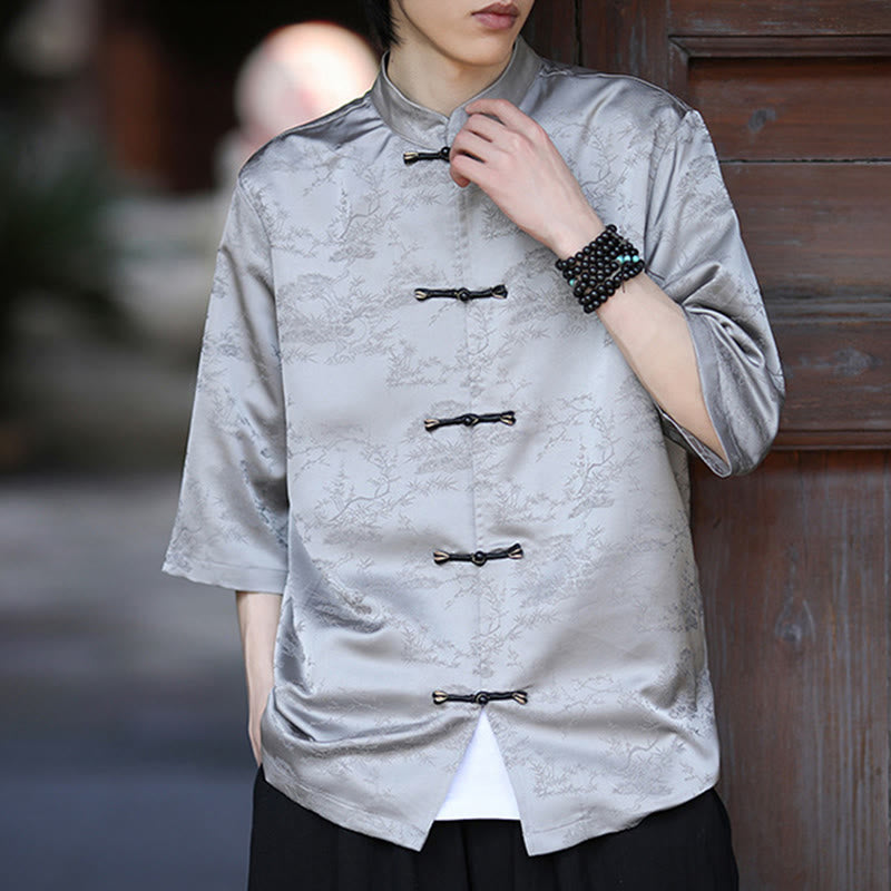 Buddha Stones 夏 松山柄 半袖 カエルボタンデザイン メンズシャツ - image 12