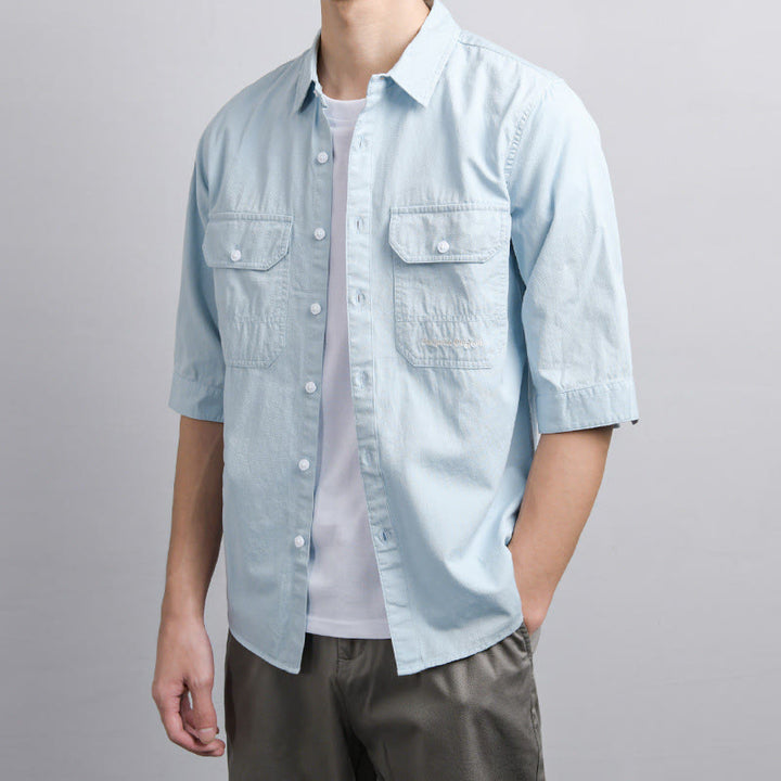 Buddha Stones 夏用ボタンダウンシャツ 装飾ポケット2つ付き メンズ 半袖 コットンシャツ - image 5