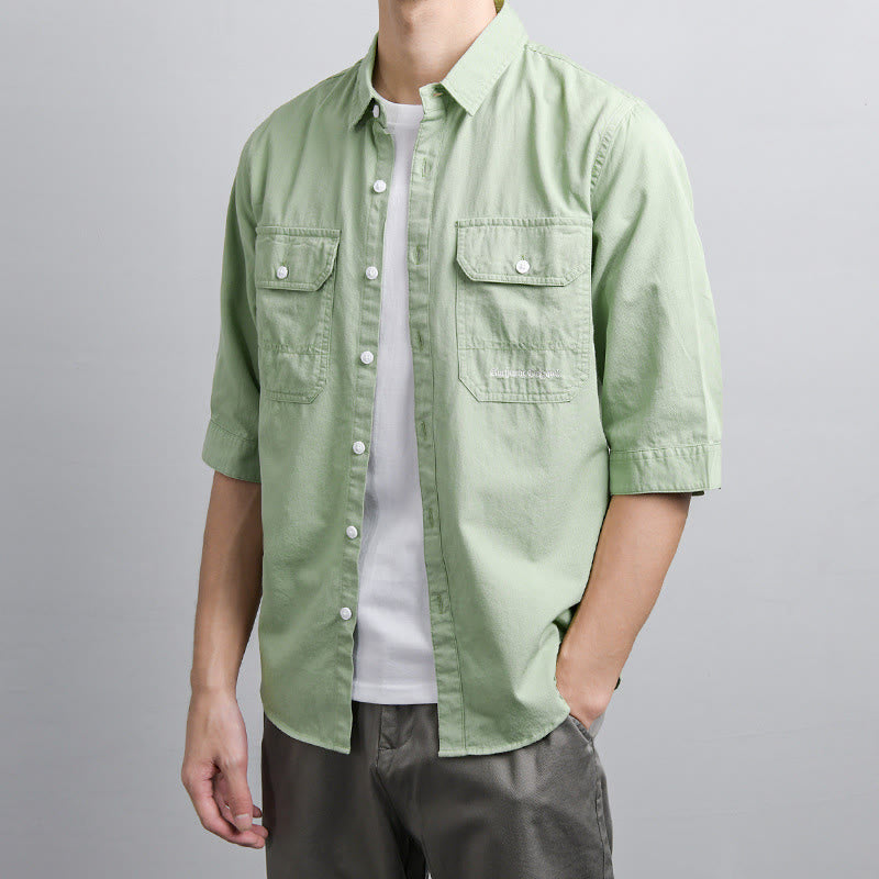 Buddha Stones 夏用ボタンダウンシャツ 装飾ポケット2つ付き メンズ 半袖 コットンシャツ - image 8
