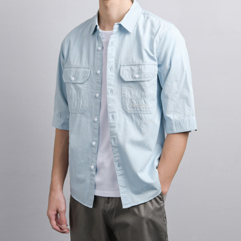 Buddha Stones 夏用ボタンダウンシャツ 装飾ポケット2つ付き メンズ 半袖 コットンシャツ - image 5