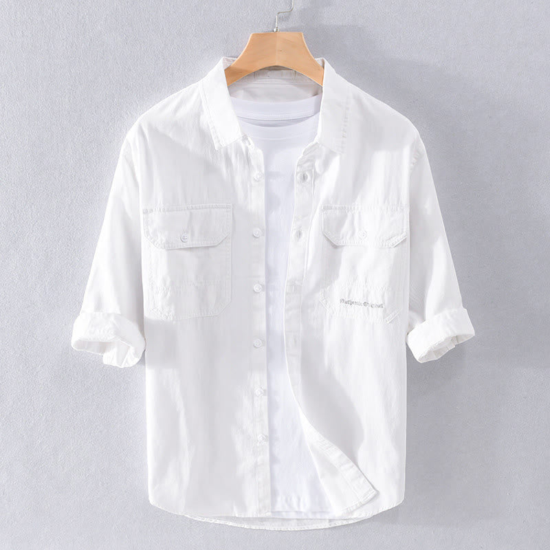 Buddha Stones 夏用ボタンダウンシャツ 装飾ポケット2つ付き メンズ 半袖 コットンシャツ - 白 - US/UK/AU40、EU50（3XL） - image 12