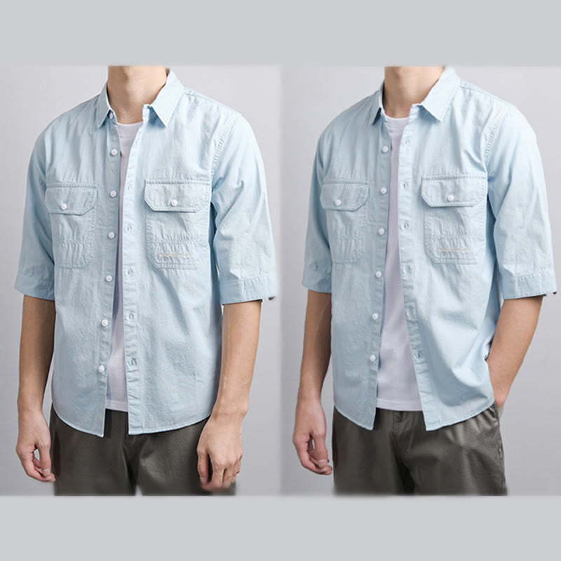 Buddha Stones 夏用ボタンダウンシャツ 装飾ポケット2つ付き メンズ 半袖 コットンシャツ - image 6