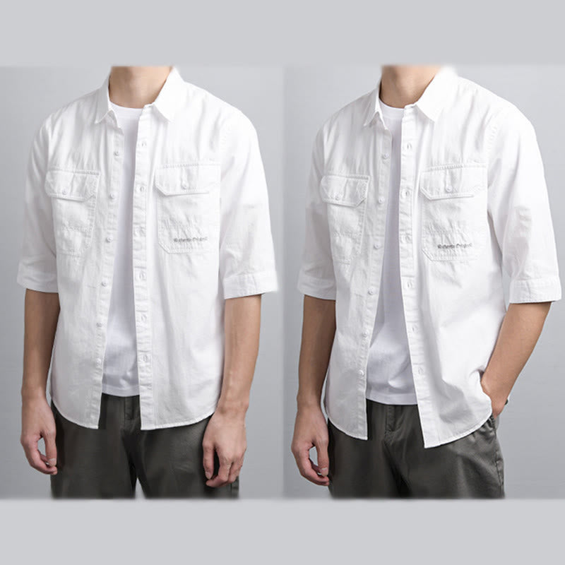 Buddha Stones 夏用ボタンダウンシャツ 装飾ポケット2つ付き メンズ 半袖 コットンシャツ - image 14