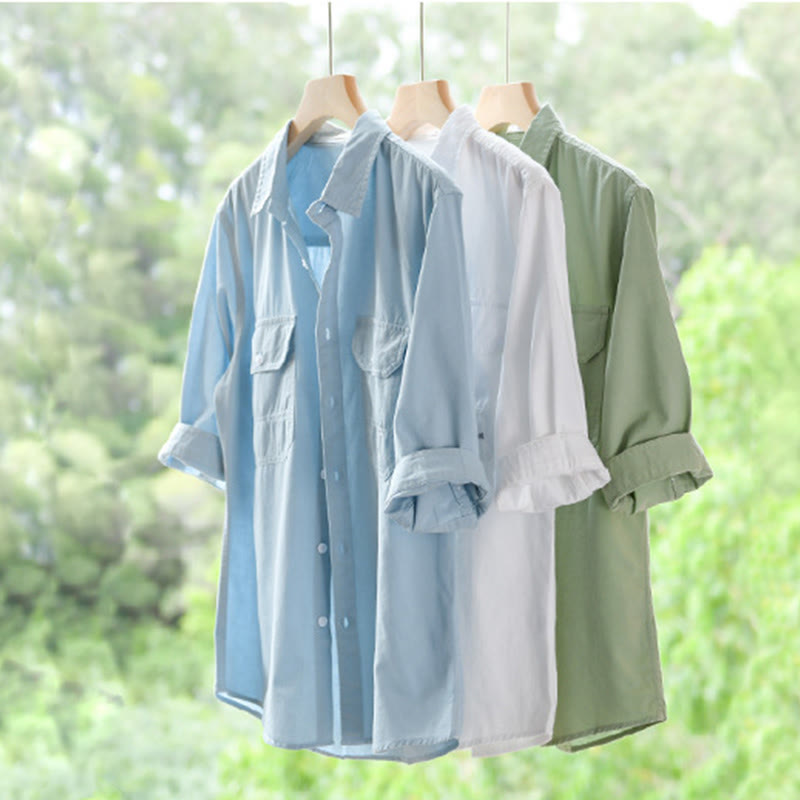 Buddha Stones 夏用ボタンダウンシャツ 装飾ポケット2つ付き メンズ 半袖 コットンシャツ - image 22