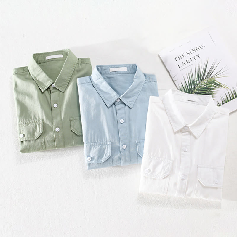 Buddha Stones 夏用ボタンダウンシャツ 装飾ポケット2つ付き メンズ 半袖 コットンシャツ - image 15