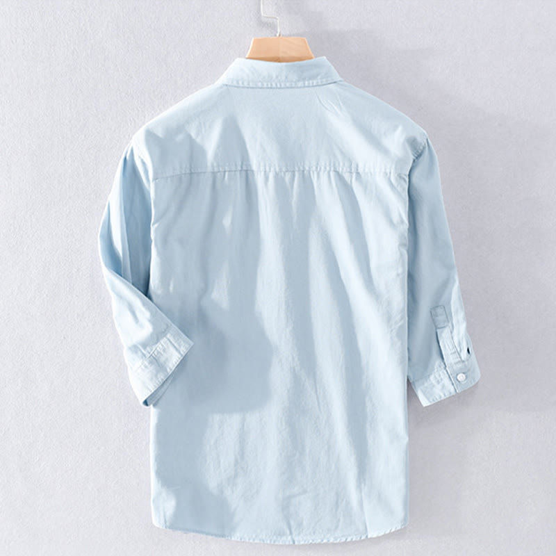 Buddha Stones 夏用ボタンダウンシャツ 装飾ポケット2つ付き メンズ 半袖 コットンシャツ - image 1