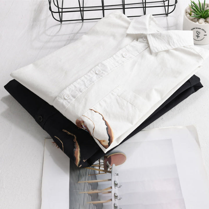 Buddha Stones 夏用ボタンダウン 鳥刺繍 装飾ポケット付き メンズ 半袖 コットンシャツ - image 14