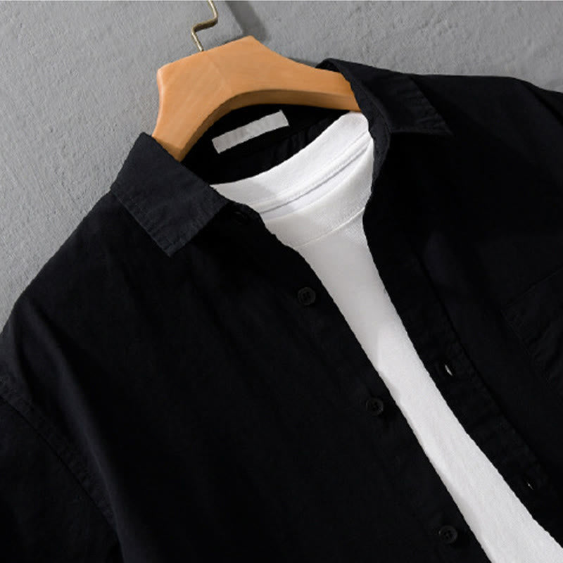 Buddha Stones 夏用ボタンダウン 鳥刺繍 装飾ポケット付き メンズ 半袖 コットンシャツ - image 11