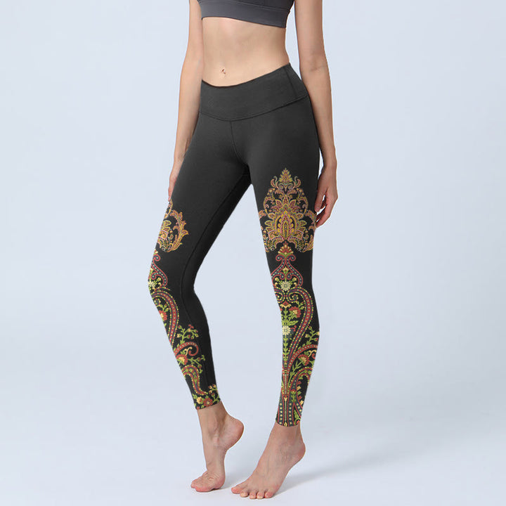 Buddha Stones マルチカラーペイズリーフローラルプリントジムレギンスレディースヨガパンツ - 黒 - US18、 UK/AU22、 EU50 (4XL) - image 0