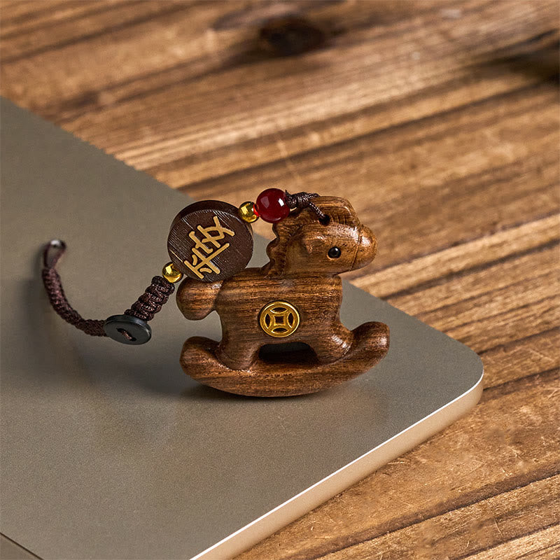 Buddha Stones、午年、レインボーユーカリ、小葉紫檀、リンデンウッド、黒檀の彫刻、正のキーホルダー - image 22