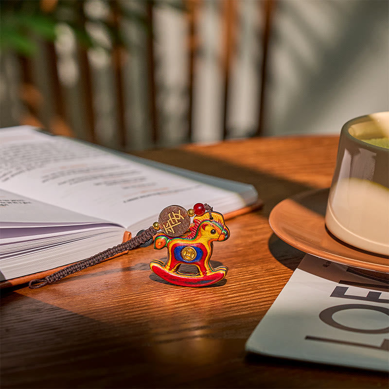 Buddha Stones、午年、レインボーユーカリ、小葉紫檀、リンデンウッド、黒檀の彫刻、正のキーホルダー - image 3