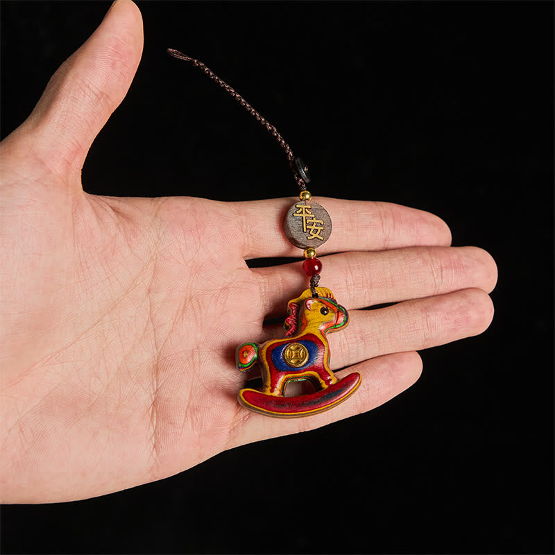 Buddha Stones、午年、レインボーユーカリ、小葉紫檀、リンデンウッド、黒檀の彫刻、正のキーホルダー - image 5