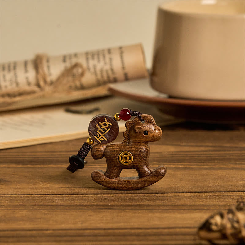 Buddha Stones、午年、レインボーユーカリ、小葉紫檀、リンデンウッド、黒檀の彫刻、正のキーホルダー - image 21