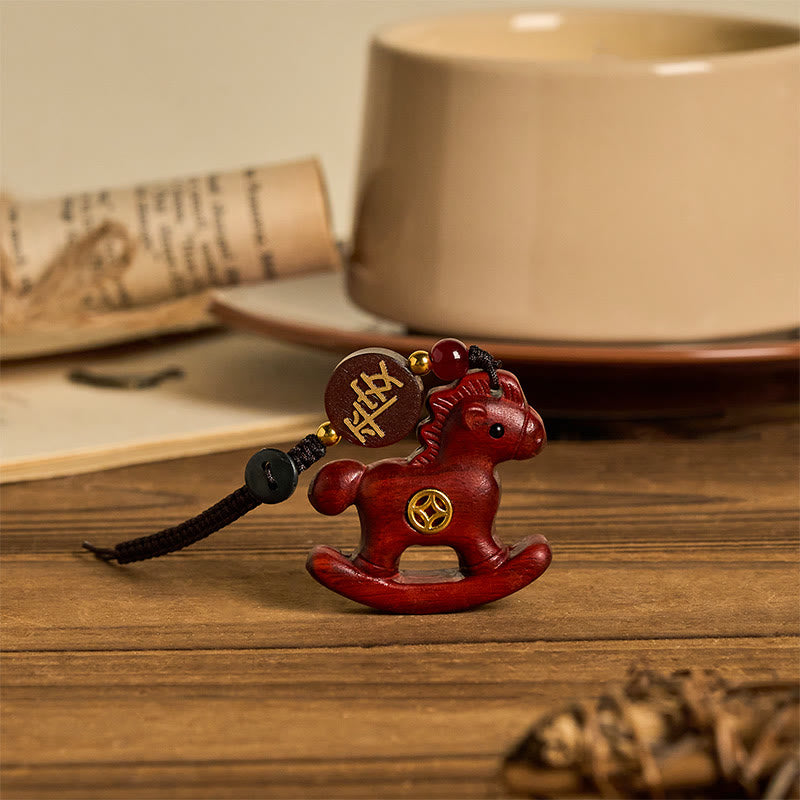 Buddha Stones、午年、レインボーユーカリ、小葉紫檀、リンデンウッド、黒檀の彫刻、正のキーホルダー - image 8