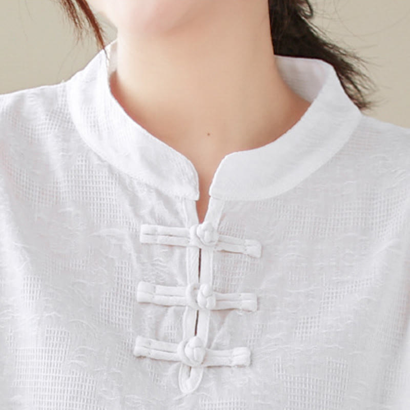 Buddha Stonesジャカード フロッグボタン スタンドカラー 刺繍入り 七分袖デザイン レディース コットンシャツ - image 21