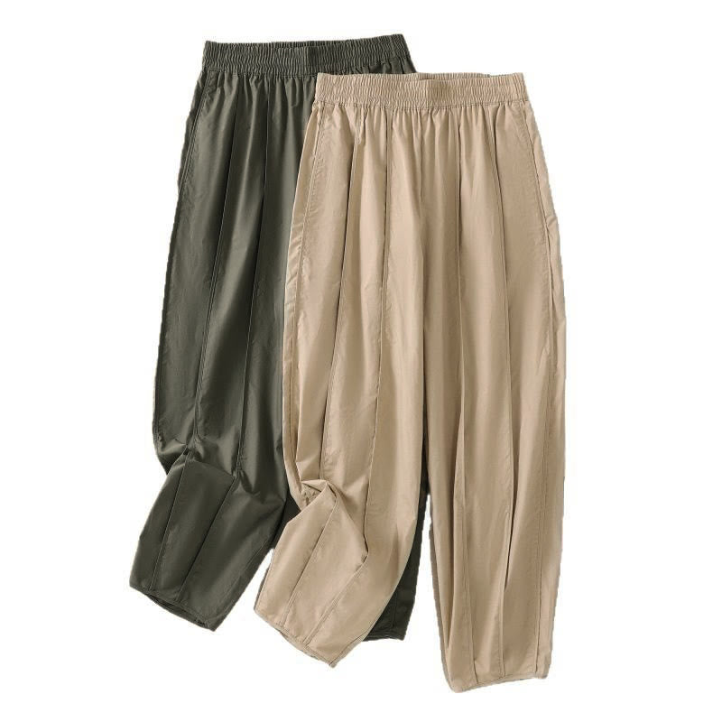 Buddha Stones 夏用シンプル無地ハイウエストプリーツレディースハーレムパンツ（ポケット付き） - image 24