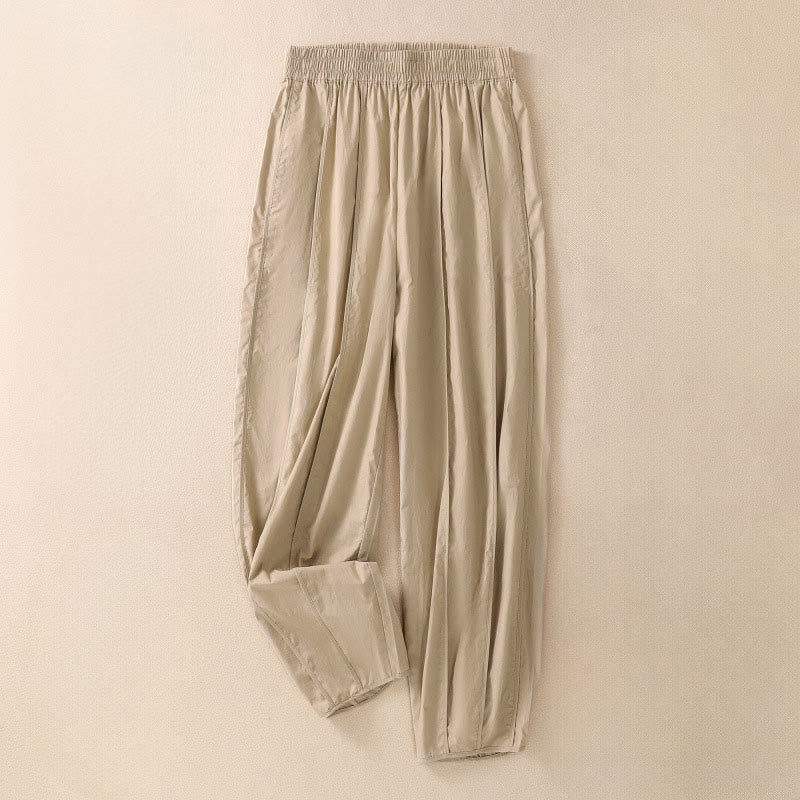 Buddha Stones 夏用シンプル無地ハイウエストプリーツレディースハーレムパンツ（ポケット付き） - 小麦 - US8-10，UK/AU12-14，EU40-42 (2XL) - image 9