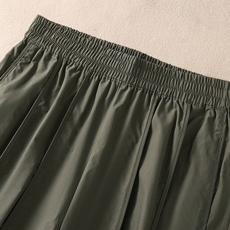 Buddha Stones 夏用シンプル無地ハイウエストプリーツレディースハーレムパンツ（ポケット付き） - image 4