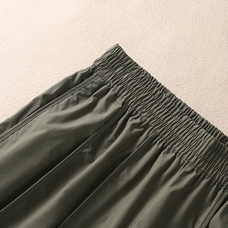 Buddha Stones 夏用シンプル無地ハイウエストプリーツレディースハーレムパンツ（ポケット付き） - image 5