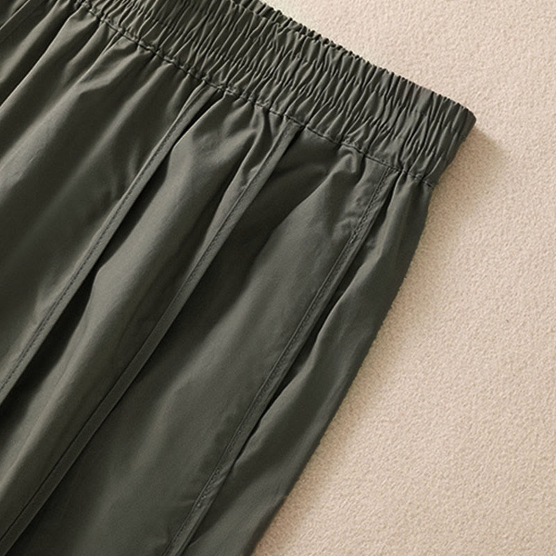 Buddha Stones 夏用シンプル無地ハイウエストプリーツレディースハーレムパンツ（ポケット付き） - image 6