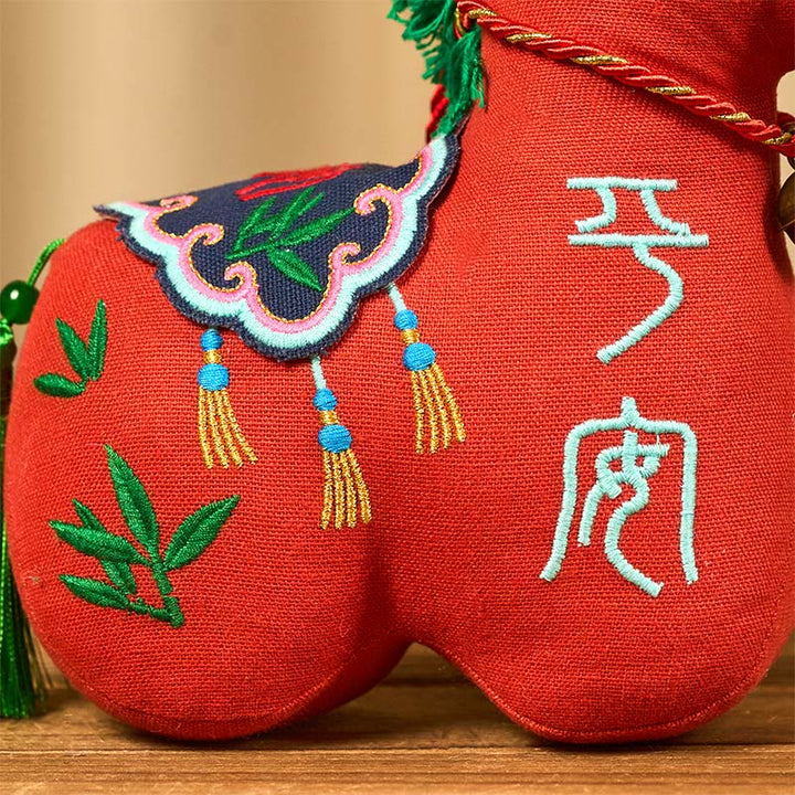 Buddha Stones午年 銅製赤紐福文字 刺繍豊かさ家の装飾 - image 3