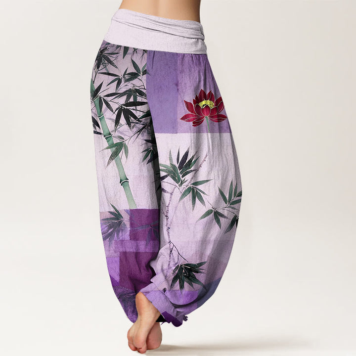 Buddha Stones コットン カラフル バンブー ロータス 幾何学模様 レディース 伸縮性ウエスト ハーレムパンツ - image 6