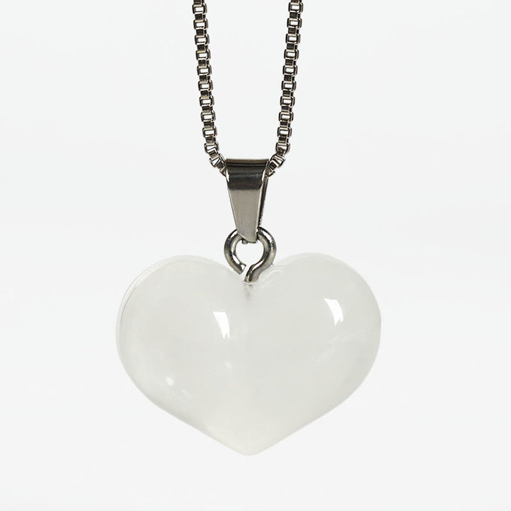 Buddha Stonesハートデザインアメジストトパーズピンククリスタルオパールタイガーアイホワイトクリスタルレッドジャスパーアマゾナイトグリーンアベンチュリンブラックオブシディアンシトリンバランスネックレスペンダント - ホワイトクリスタル - image 24