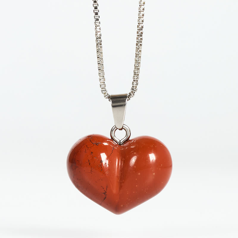 Buddha Stonesハートデザインアメジストトパーズピンククリスタルオパールタイガーアイホワイトクリスタルレッドジャスパーアマゾナイトグリーンアベンチュリンブラックオブシディアンシトリンバランスネックレスペンダント - レッドジャスパー - image 28