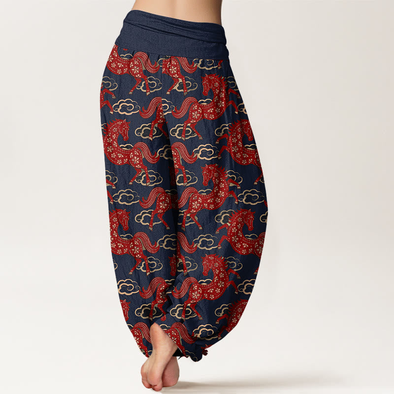 Buddha Stones コットンゴージャスホースクラウド柄レディース伸縮性ウエストハーレムパンツ - image 6