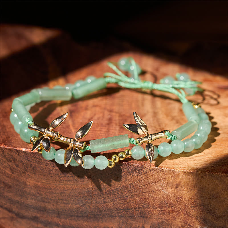 Buddha Stones竹デザイン 二重層 グリーンアベンチュリン 強さ バランス ブレスレット - グリーンアベンチュリン（手首周り：15～17cm） - image 0