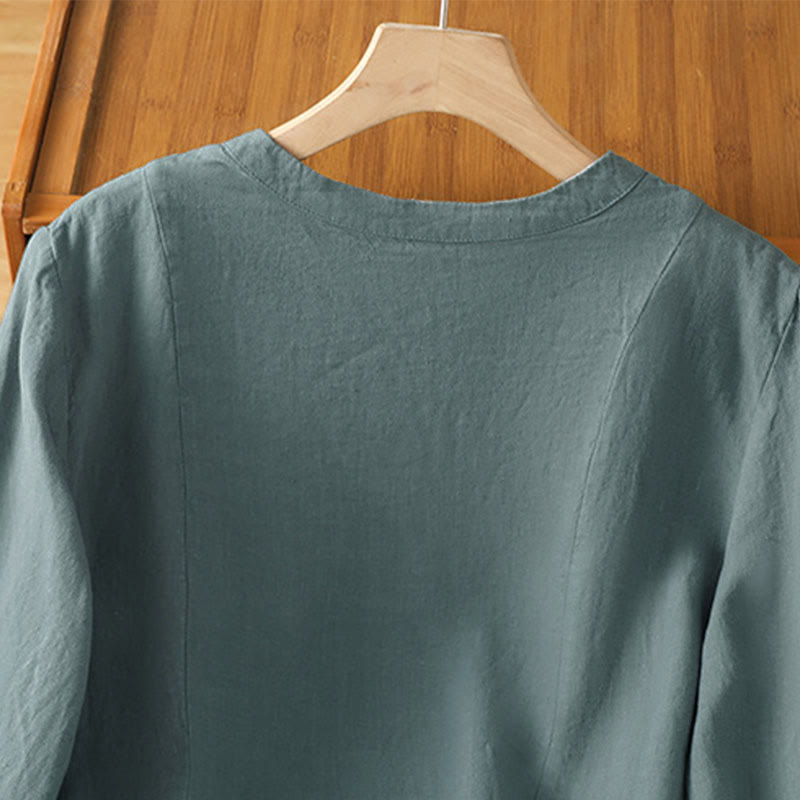 Buddha Stones 秋の通勤用パッチワーク無地デザイン長袖レディースコットンボタンシャツ - image 21