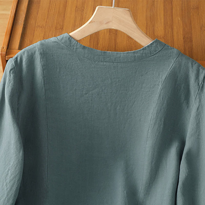 Buddha Stones 秋の通勤用パッチワーク無地デザイン長袖レディースコットンボタンシャツ - image 21