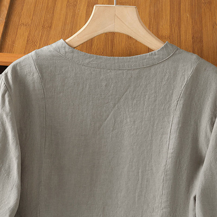 Buddha Stones 秋の通勤用パッチワーク無地デザイン長袖レディースコットンボタンシャツ - image 12