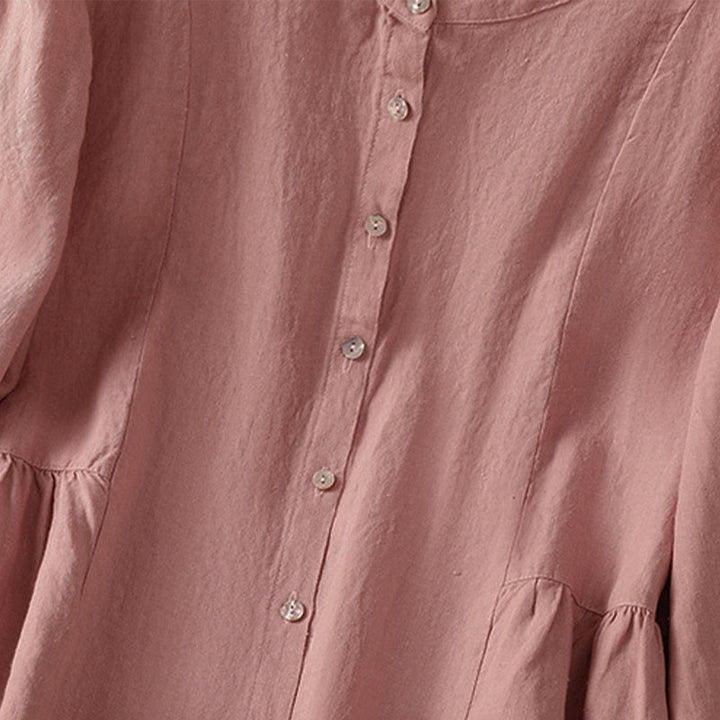 Buddha Stones 秋の通勤用パッチワーク無地デザイン長袖レディースコットンボタンシャツ - image 5