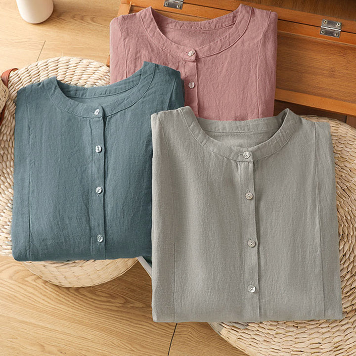 Buddha Stones 秋の通勤用パッチワーク無地デザイン長袖レディースコットンボタンシャツ - image 26