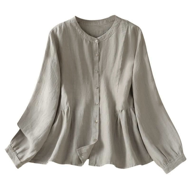 Buddha Stones 秋の通勤用パッチワーク無地デザイン長袖レディースコットンボタンシャツ - image 17