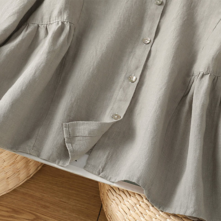 Buddha Stones 秋の通勤用パッチワーク無地デザイン長袖レディースコットンボタンシャツ - image 16